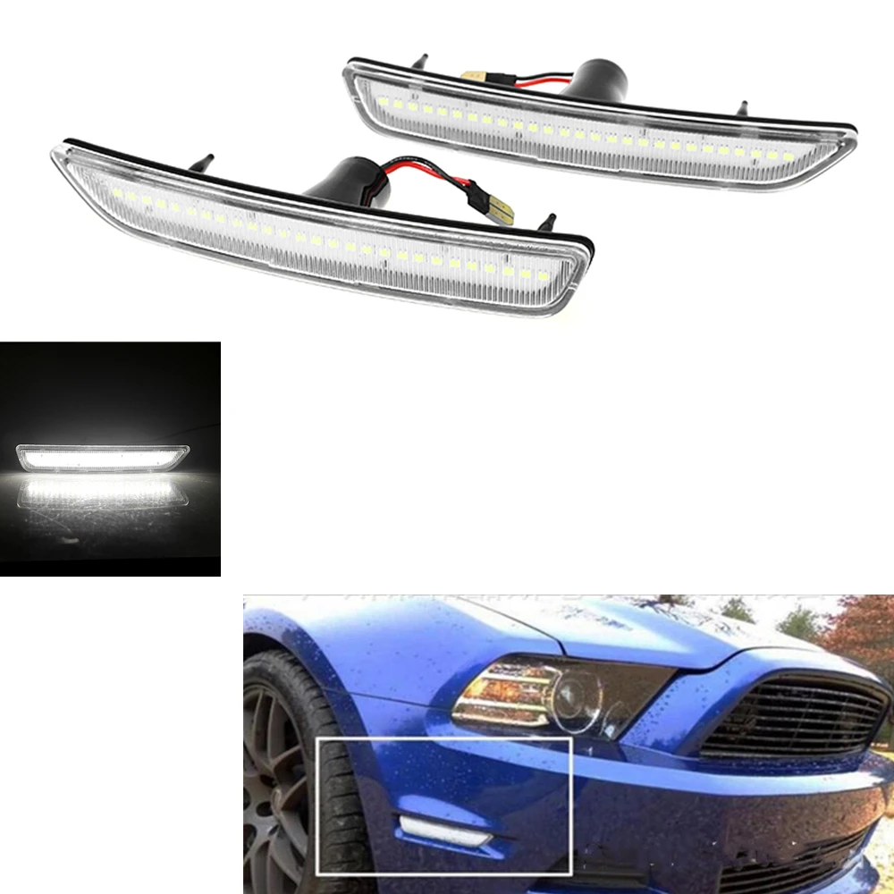 

For Ford Mustang GT 2010-2014 LED Turn Lamp Clear Cover White Front Bumper Side Singal Marker Day Light Bulb 12V 1A Indicator