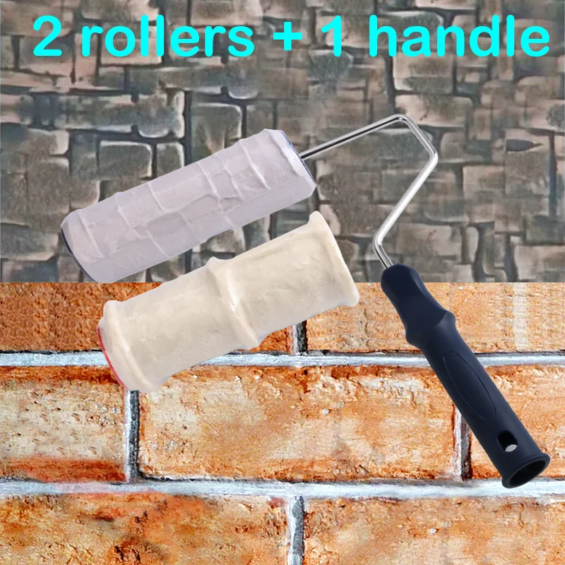 4pcs  Wall Painting Tools Set Paint Roller Tray Glove Brick Pattern Rubber Stamp Textured Wheel Household Wall Decoration Brush