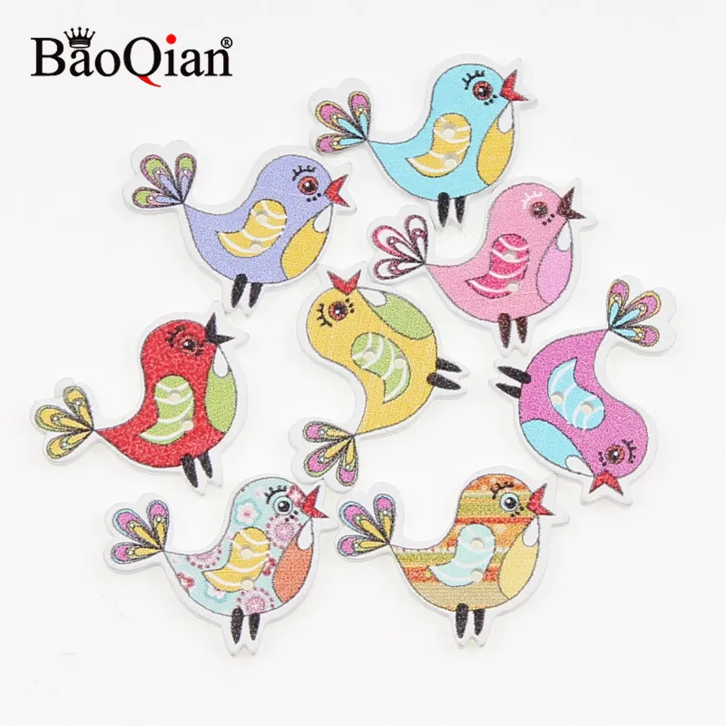 50Pcs Birds Pattern Sewing Accessories Wooden Buttons For Clothes Knitting Crafts Scrapbooking DIY Needlework Decoration 19x23mm