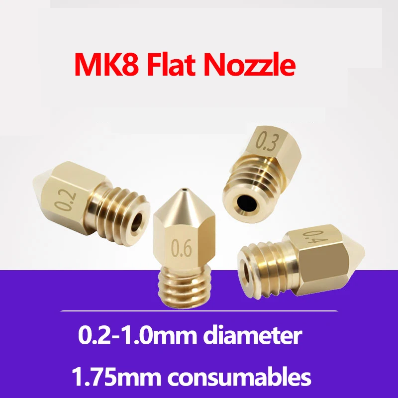 SHOOMO 10pcs 3D Printer Nozzle MakerBot MK8 Flat Nozzle Brass Nozzle Extrusion Head 1.75 Consumable M6 Thread