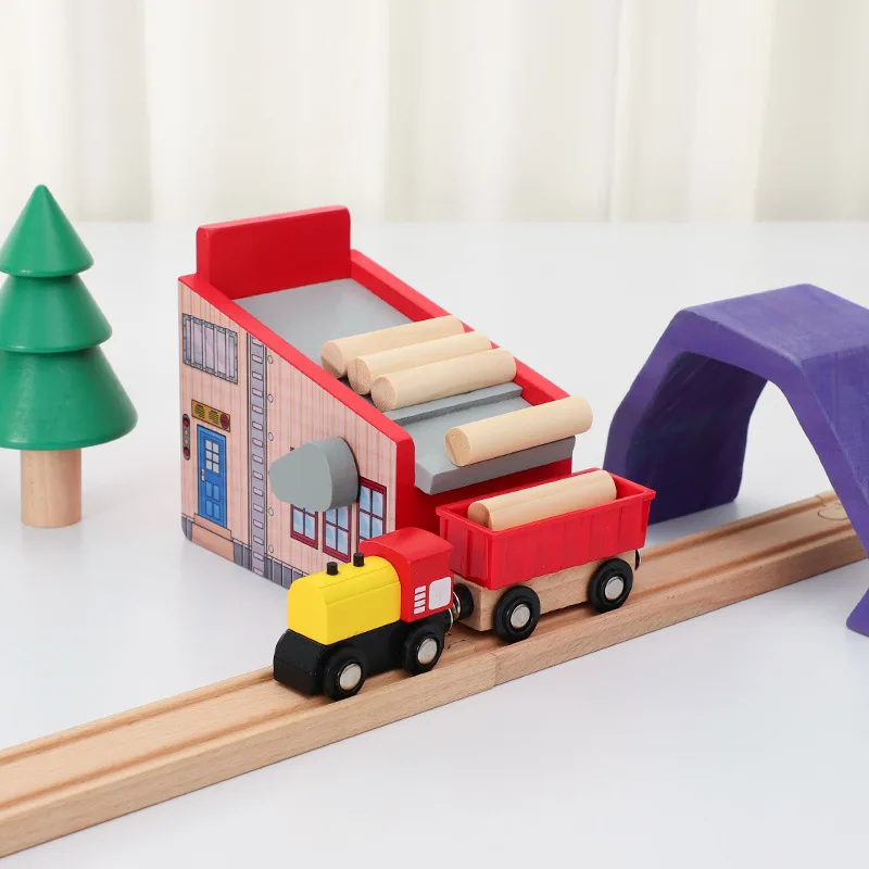 Wooden Train Track Extension Accessories Railway Toy Scene Accessories Gas Station Scene For Brand Track Toys for Boys and Girls