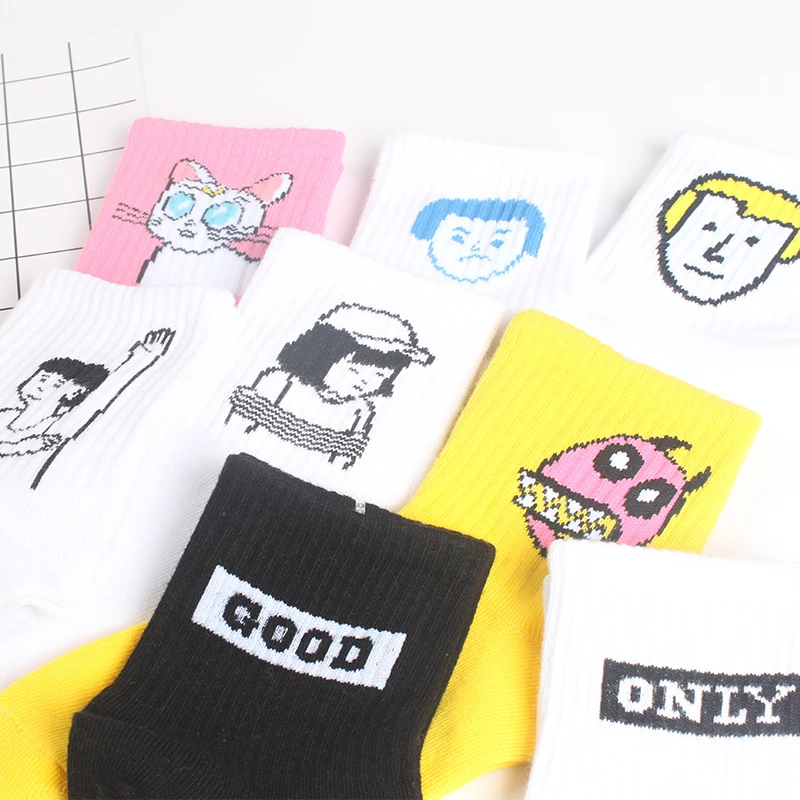 Harajuku śliczne wzorzyste skarpetki kobiety Cartoon list bawełna fajne szorty skarpetki Hipster deskorolka kostki śmieszne skarpetki kobiece Sox — zdjęcie 6