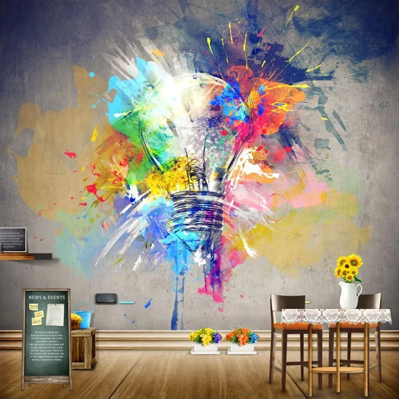 Custom 3D Photo Wallpaper Murals Creative Graffiti Watercolor Painting Light Bulb Wall Art Papel De Parede Home Décor Tapety