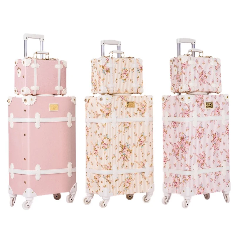 Fashion popular perfect Trolley Suitcase Women Flowers 20/22/24/26 inch stylish Rolling Luggage with handbag brand travel valise