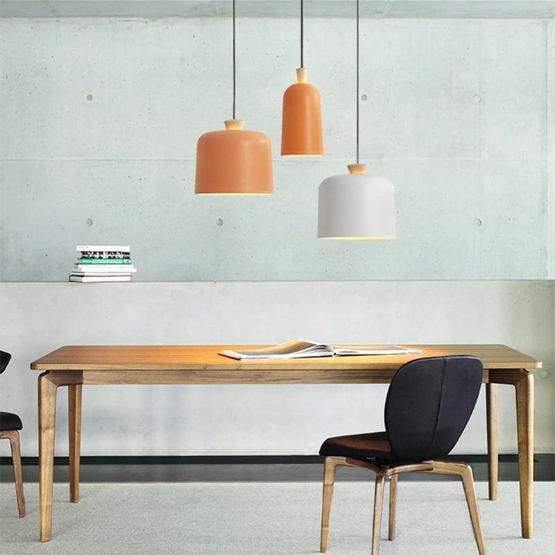 Hot Nordic Pendant Light Led Simple Solid Wood Hanging Suspension Bar Table Restaurant Office Creative Macaron Indoor Decor Lamp