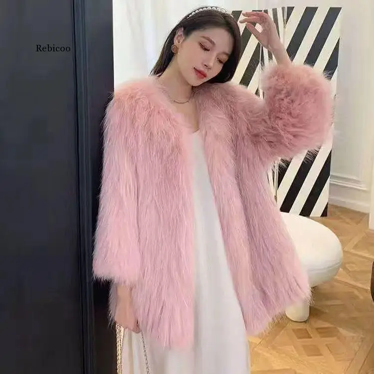 

Colorful Warm Faux Women Fur Coat Black White Pink Plush Coat Female Jacket Fur Autumn Winter Shaggy Outerwear