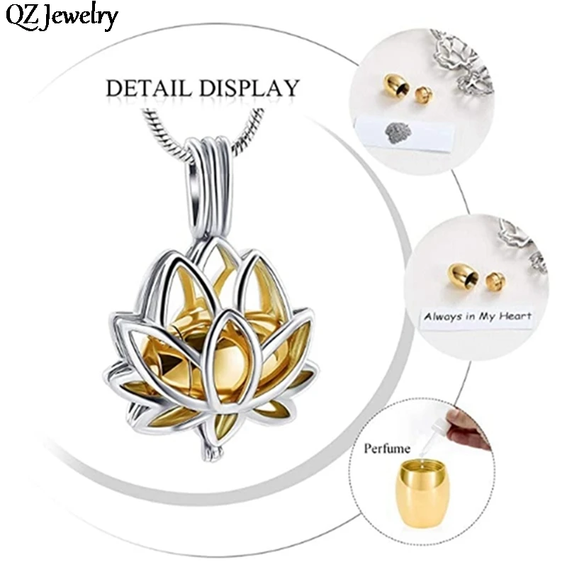 1pc Stainless Steel Lotus Necklace Memorial Urn Chain for Human Pet Ashes Urn Necklace Lotus Pendant Chain Memorial Jewelry Gift