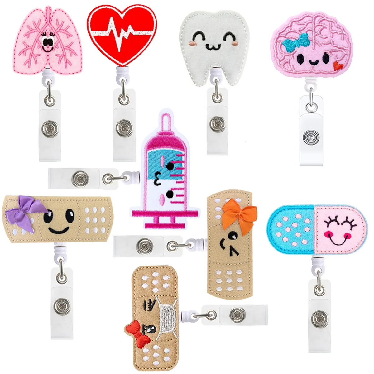 1PCS 360° Retractable Nurse Badge Reel Clip Badge Holder Students Doctor ID Card Holder Kawaii Woundplast And Organ Pattern