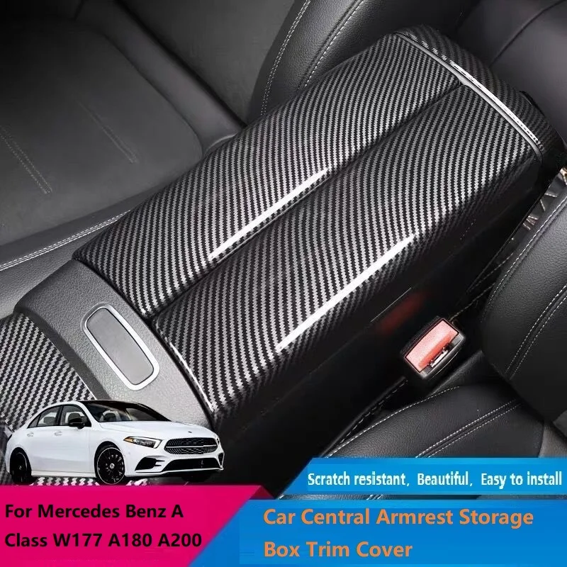 

2PCS Carbon Fiber ABS For Mercedes-Benz A Class W177 V177 A180 A200 A220 A250 2019+ Car Central Armrest Storage Box Trim Cover