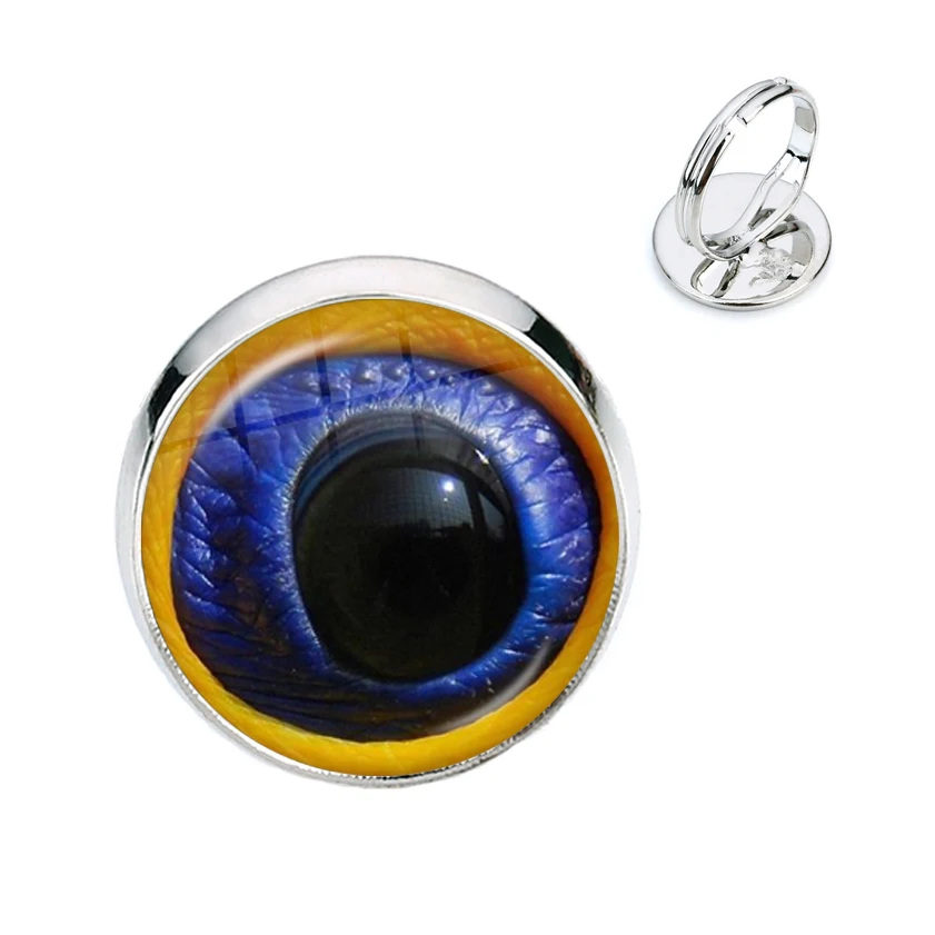Animal Eyes Dragon Snake Owl Cat Tiger Eyes Glass Cabochon Rings Handmade Adjustable Ring Jewelry For Women Girls Kids Gift