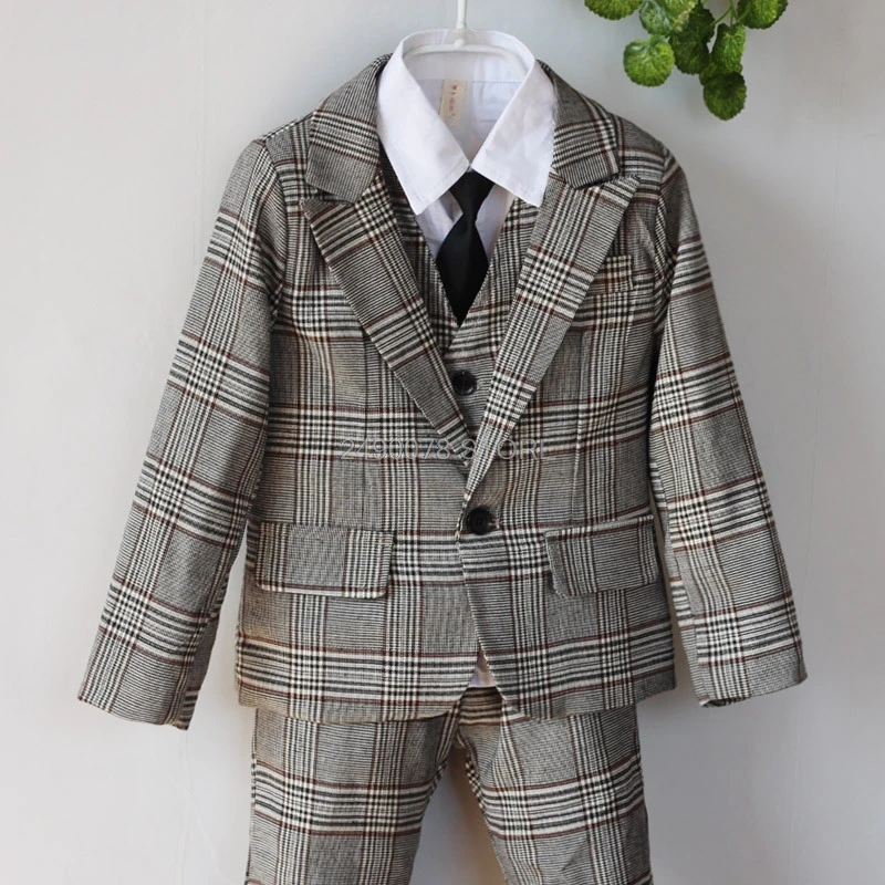 Vest + Blazer + Pants +Tie 4pcs Kids Boys Formal Wedding Suit Gentleman Tuxedo Dress Children Party Costume Clothing 2-12T