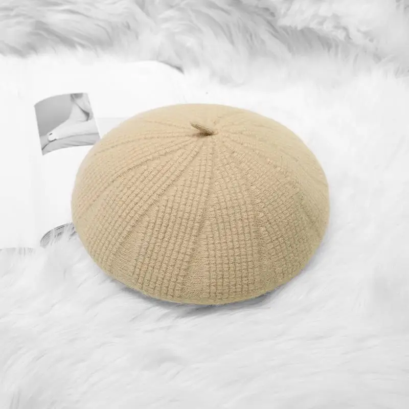 Autumn winter Korean popular women\'s solid color retro wild knit beret painter hat British hat