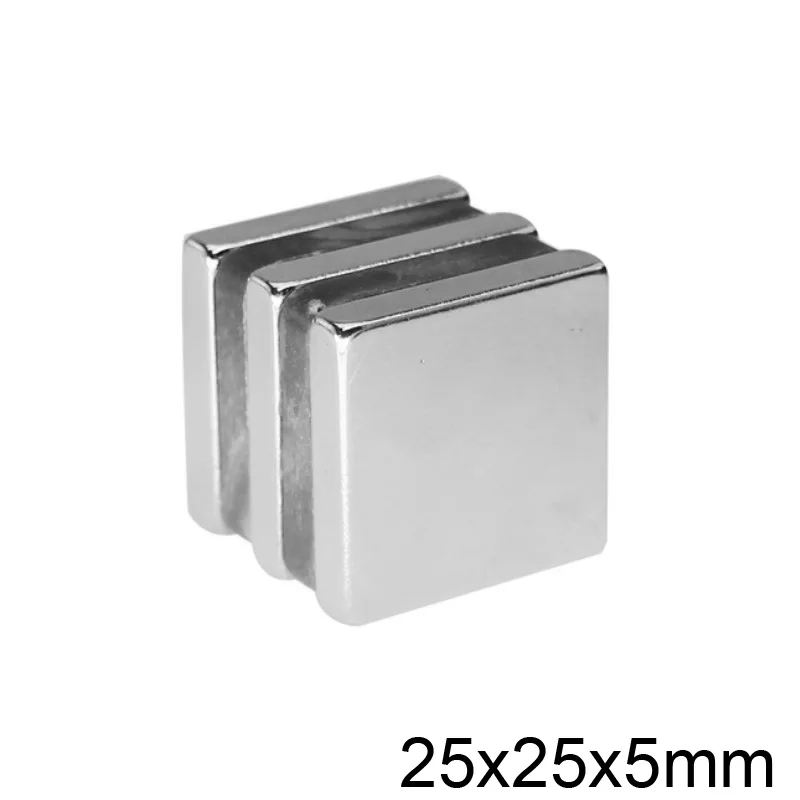 Ímãs de neodímio quadricóptero, poderoso ímã de 25x25x5 25mm ndfeb, bloco de ímãs de terras raras 25*25*5, 1 ~ 20 peças