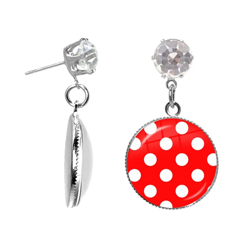 New Korean Style Candy Colors Sweet Polka Dot Round Glass Art Earrings Classic Simple Geometric Drop Earrings for Women Girls