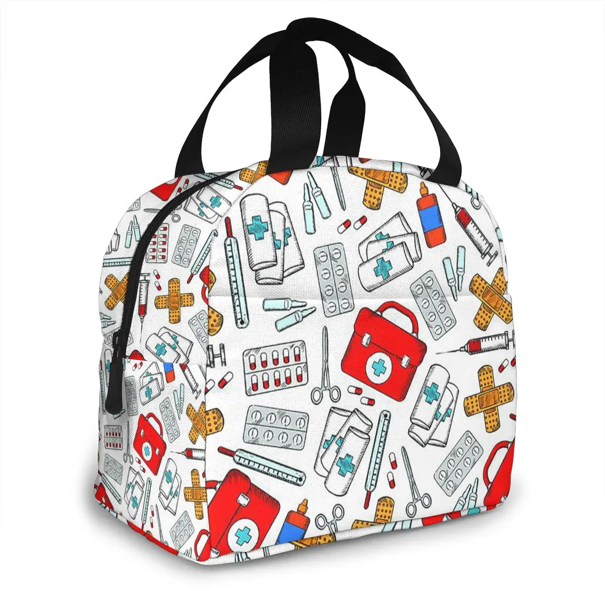 Cartoon Nurse Pattern Lunch Bag Tote Thermal Food Bag Portable Outdoor Women Kids Lunchbox Picnic Supplies Insulated Cooler Bags