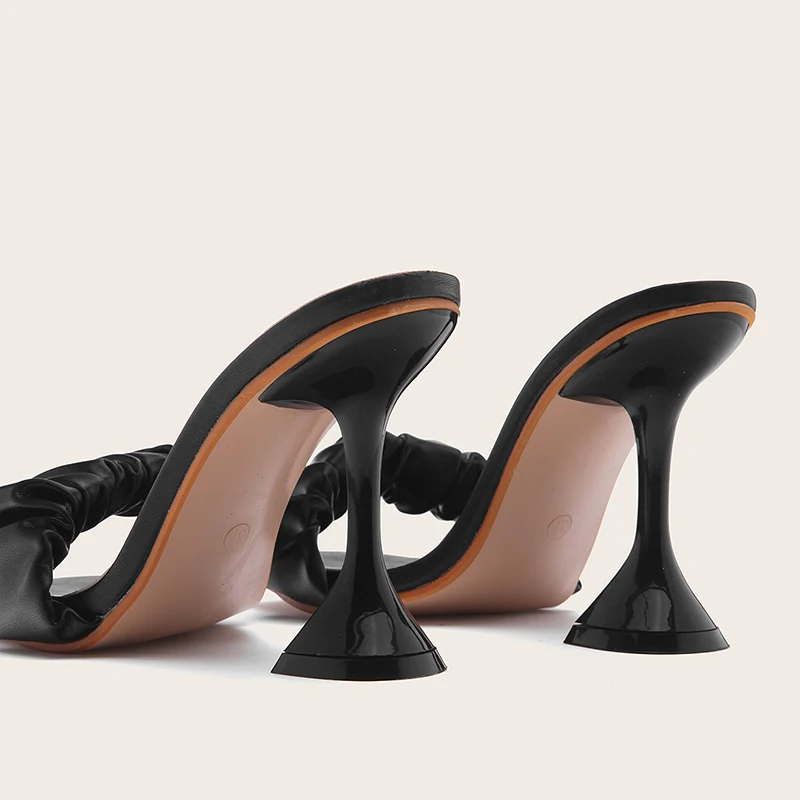 2022 Summer woman pleated shoes transparent perspex crystal high heels open toe mules ladies slides shoes white black size 40