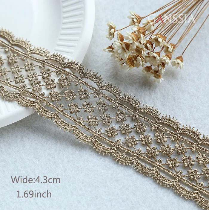 1yard Width:4.3cm Fashion Gold Lace Flower Skirt Trim Clothing Lace Sewing Accessories (ss-2067)