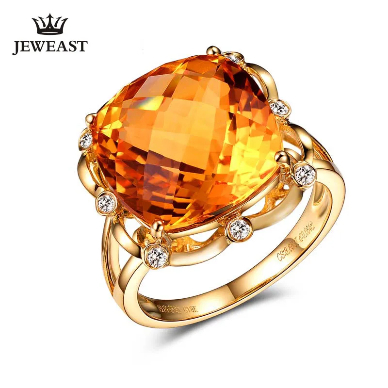 SLFD Natural Citrine 18K Pure Gold 2023 New Hot Selling Top Ring Women Heart Shape Ring  For Ladies  Woman Genuine Jewelry