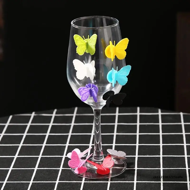 Wine Glass Markers Set of 12 Butterfly Silicone Drink Glass Tags Recognizer Cup Labels Signs for Party Bar Accessories