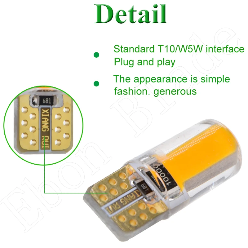4X Amber Orange T10 W5W Silicone COB LED Car Wedge Marker Indicator Light WY5W 194 2825 Auto Parking Bulb Turn Side Lamp 12V DC