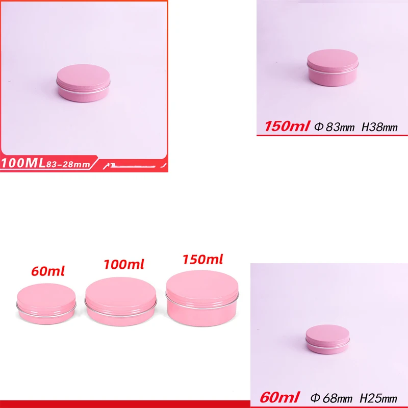 50PCS 60ml 100ml 150ml rosa aluminium gläser gewinde aluminium dosen Dosen verpackung haar wachs creme kosmetische aluminium boxs großhandel