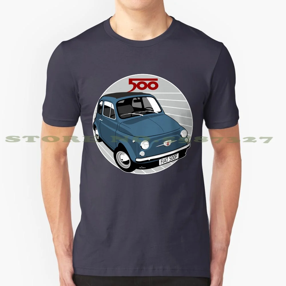 Fiat 500F Blue 100% Pure Cotton T-Shirt 500D 500L 500R 500F Nuovo Belina Giardiniera Lusso Rinnovata Jolly Italian Italy