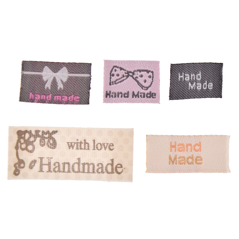 100Pcs Hand Made Cloth Labels Printed Handmade With Love Garment Labels Tags For Clothes Bags Diy Sewing Materials