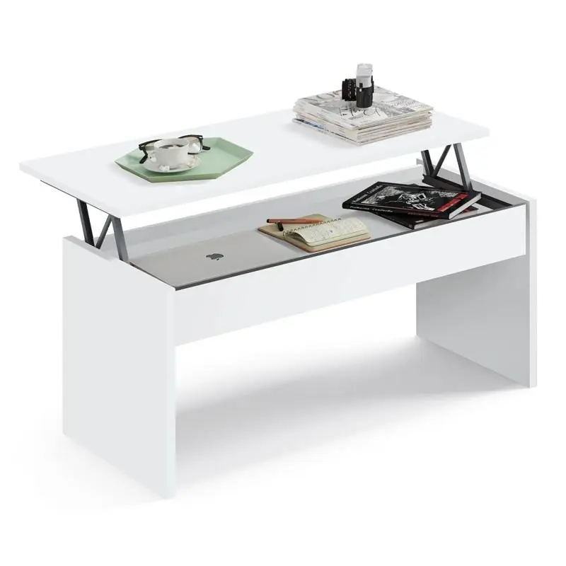 Modern Kamet White lifting center table living room furniture 47-58x100x50 cm