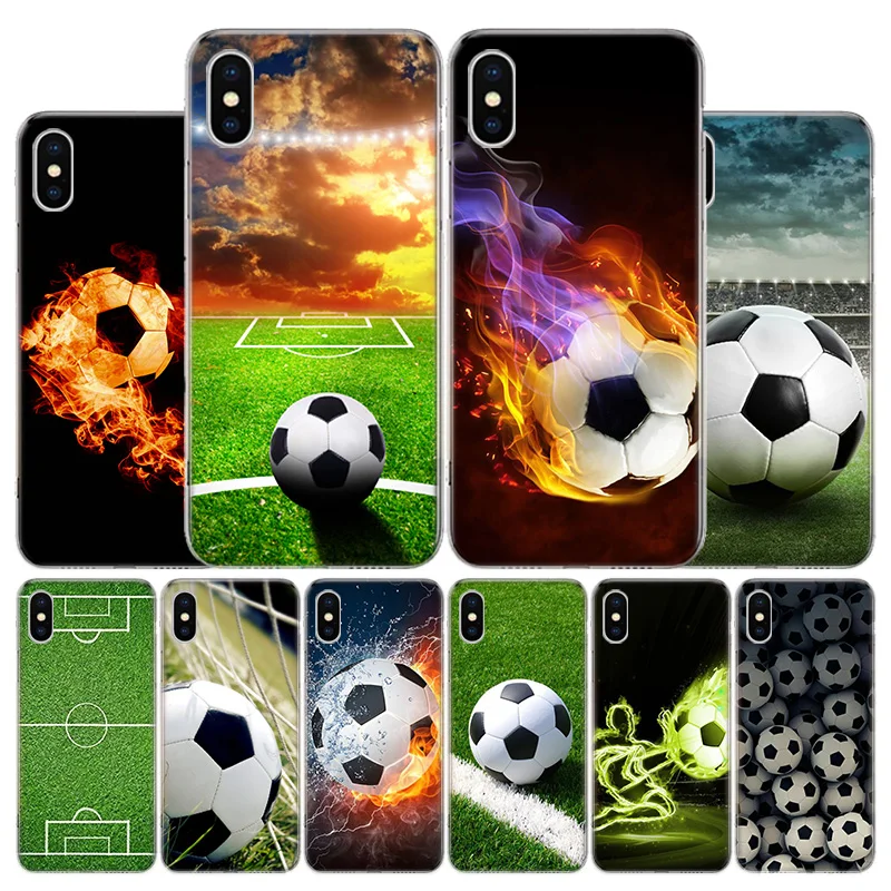 Fire Football Soccer Ball Phone Case For Apple iPhone 11 12 13 15 Ultra 14 Pro 7 XR X XS Max 6S 8 Plus + Mini SE Print Soft Cove