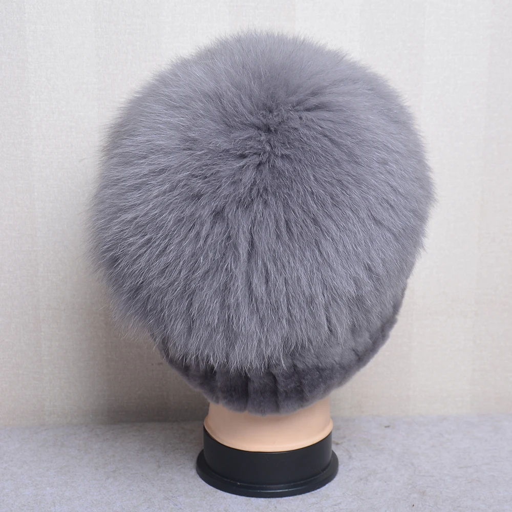 Bonnet en Fourrure de Lapin Rex 100% Naturelle pour Femme, Chaud, Authentique, Bon artificiel astique, Hiver