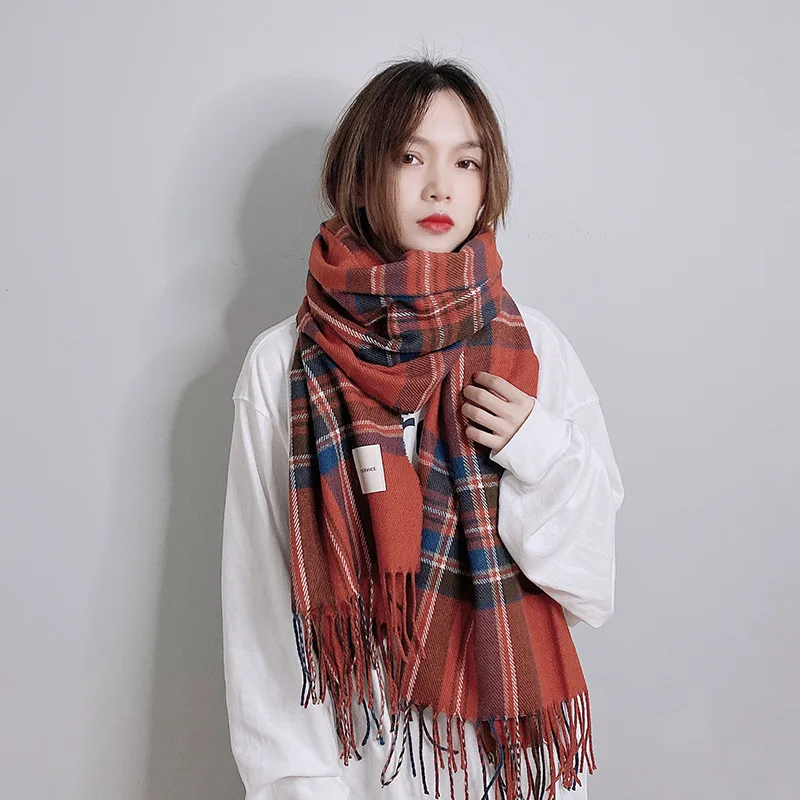 Brand plaid women’s scarf cashmere shawl winter warm plaid scarf cloak thick blanket fringed scarf holiday gift