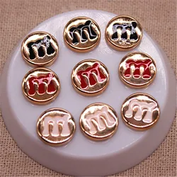 50PCS 12mm White/Black/Red Enamel M Bean Golden Plastic Flatback Button DIY Decoration Jewelry/Craft Scrapbook Accessories