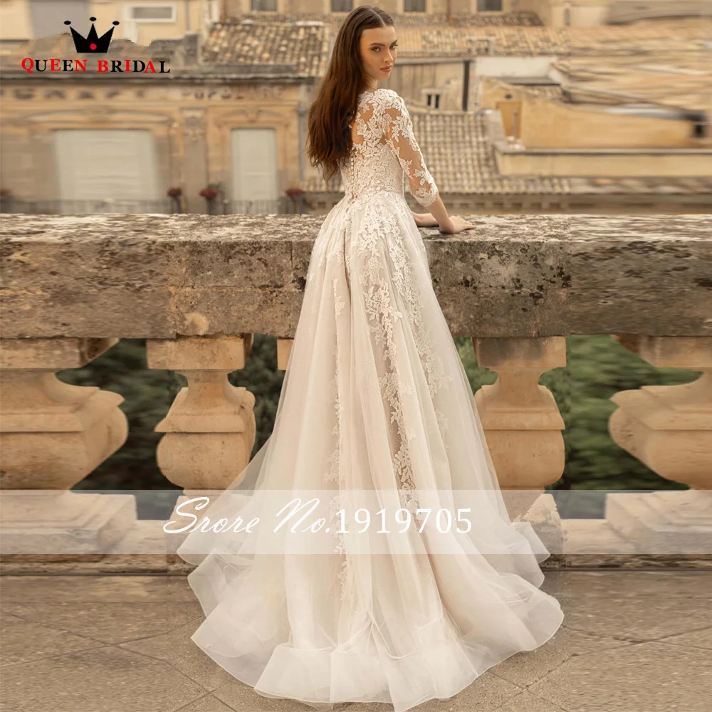 Elegante linha a vestidos de casamento 3/4 mangas tule rendas apliques formal vestido de noiva 2023 novo design feito sob encomenda ds37