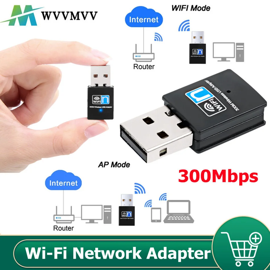 WVVMVV 300Mbps Wi-Fi Network Adapter for PC/Desktop/Laptop RTL8192 Chipest Mini Travel USB wifi Reciver Support Mac OSX