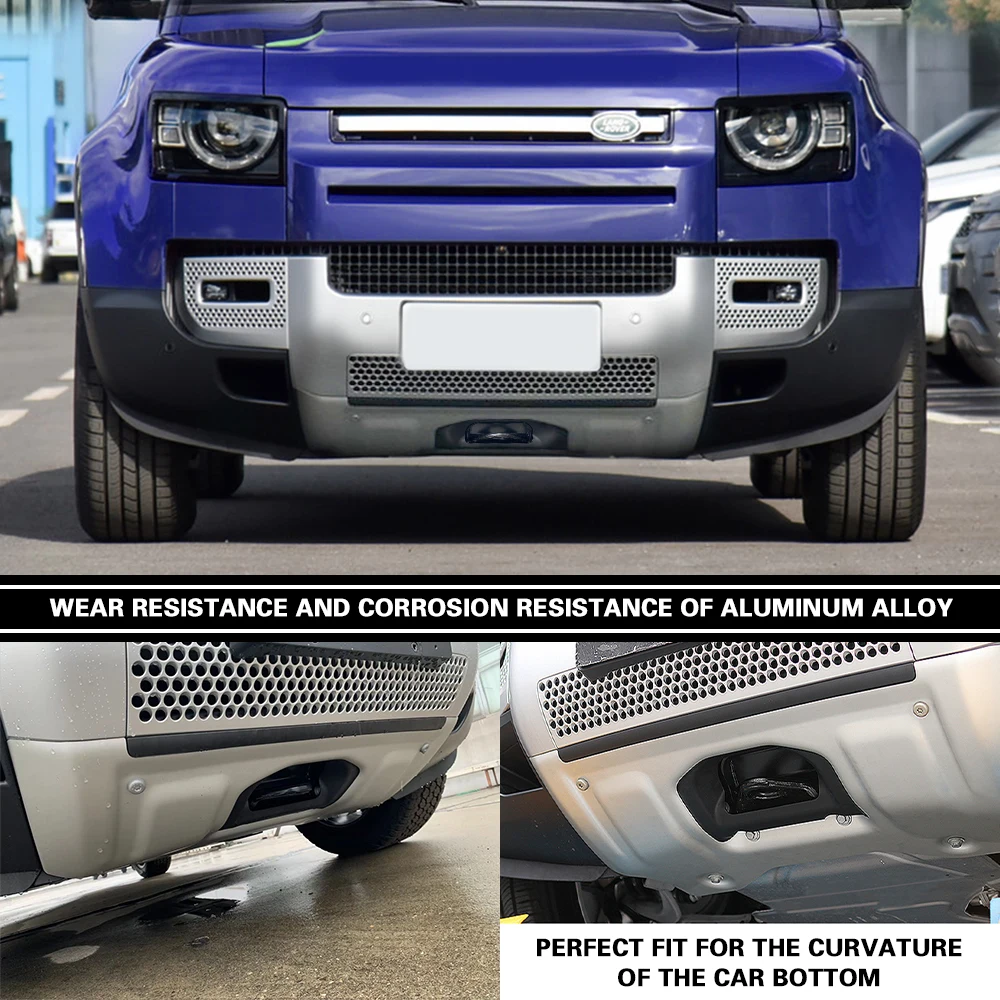 For Land Rover defender 2020-2024 Front Bumper Tow Hook Cover Lip Silver LR048510 Spoiler Trailer Lid Guard Skid Plate