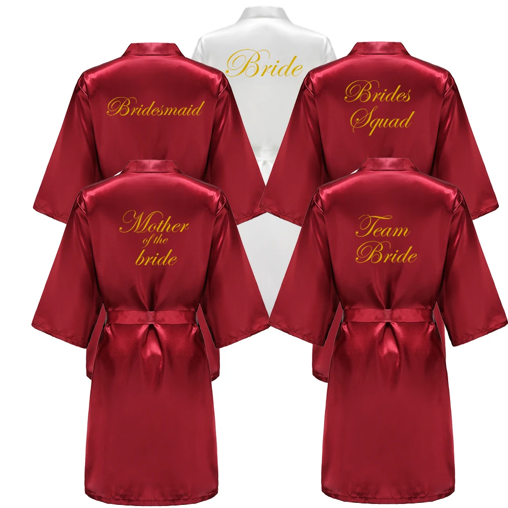 

Burgundy Kimono Satin Women Bathrobe Wedding Sister Mother of the Bride Groom Bridesmaid Robes