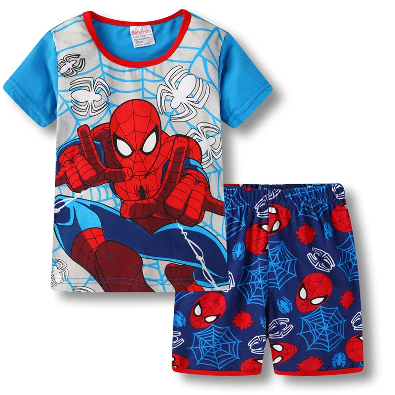 Summer New Boys Girls The Avengers Pajamas Set SpiderMan Short Sleeve Suit Cotton Cartoon Sleepwear Childrens Sets