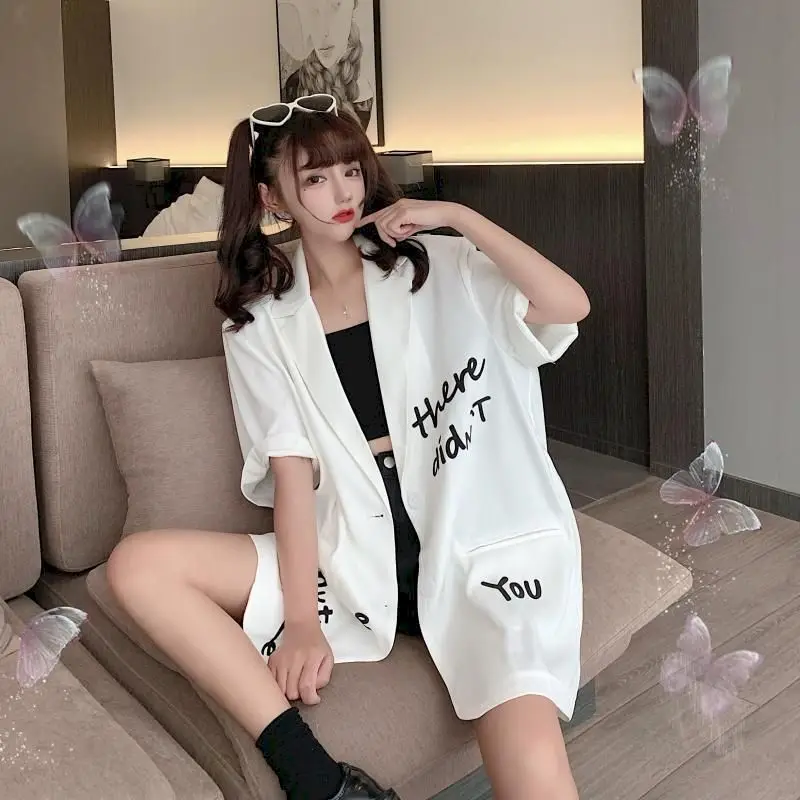 Extra Large Size Suit Jacket Summer Thin Suit Jacket Women\'s Loose Casual Street Fried Short Sleeve Blazer Women Oversized Tops