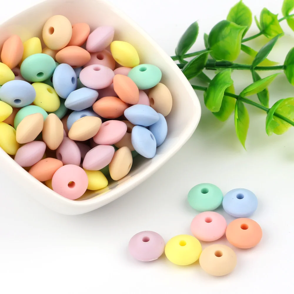 TYRY.HU 100Pcs Lentil Silicone Beads BPA Free Pearl Teether Beads DIY Teething Nursing Necklace Chewable Beads 12*7mm