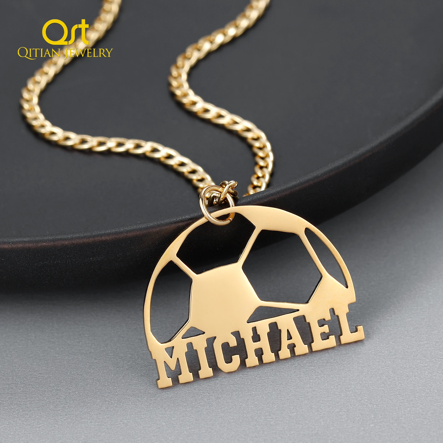 

Custom Football Name Necklace For Men Personalized Gold Stainless Steel Nameplate Chain With Letter Christmas Jewelry Men Gift