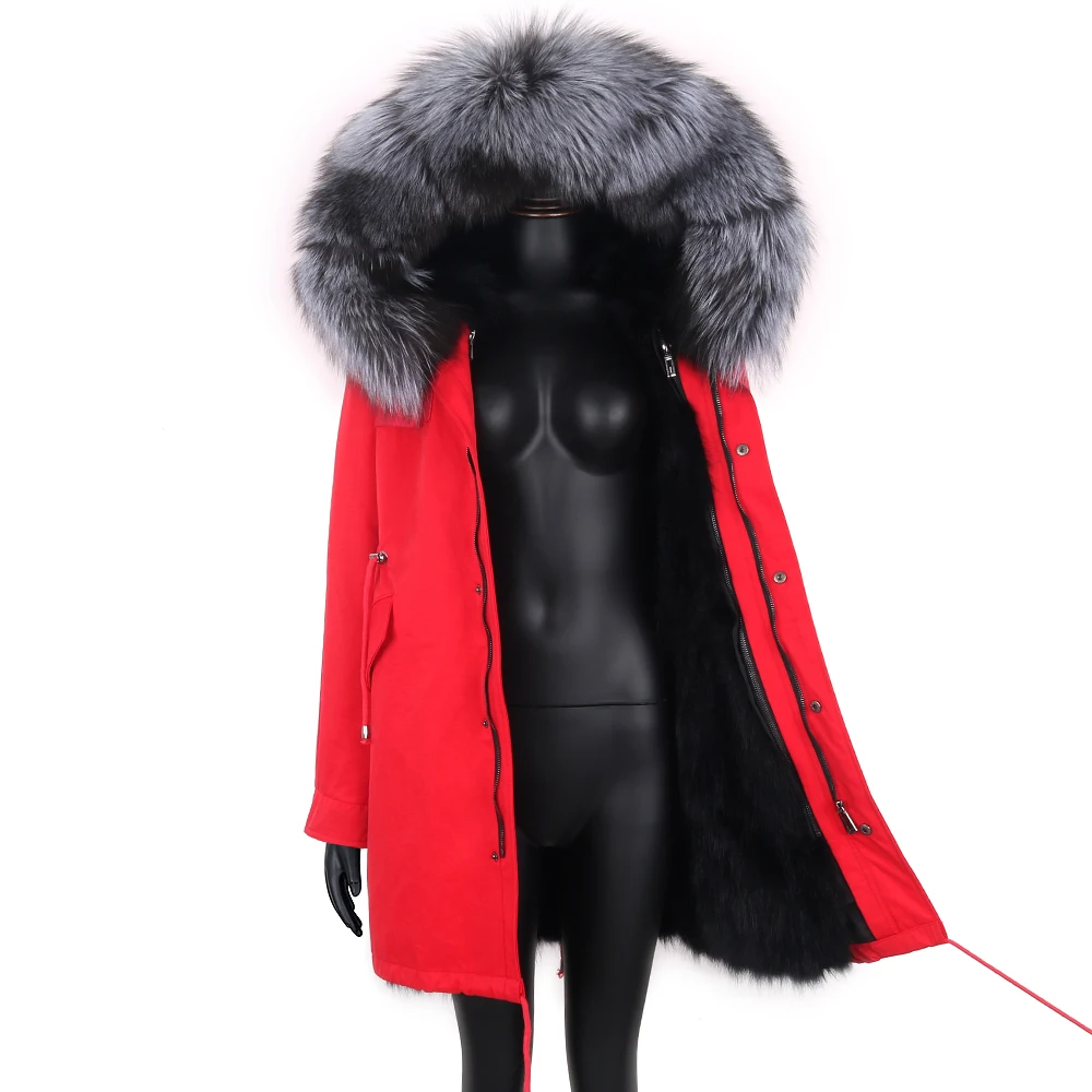 2021 Women Long Parka Real Fur Coat Winter Jacket  Waterproof Big Natural Raccoon Fur Collar Hood Thick Warm Real Fox Fur Liner