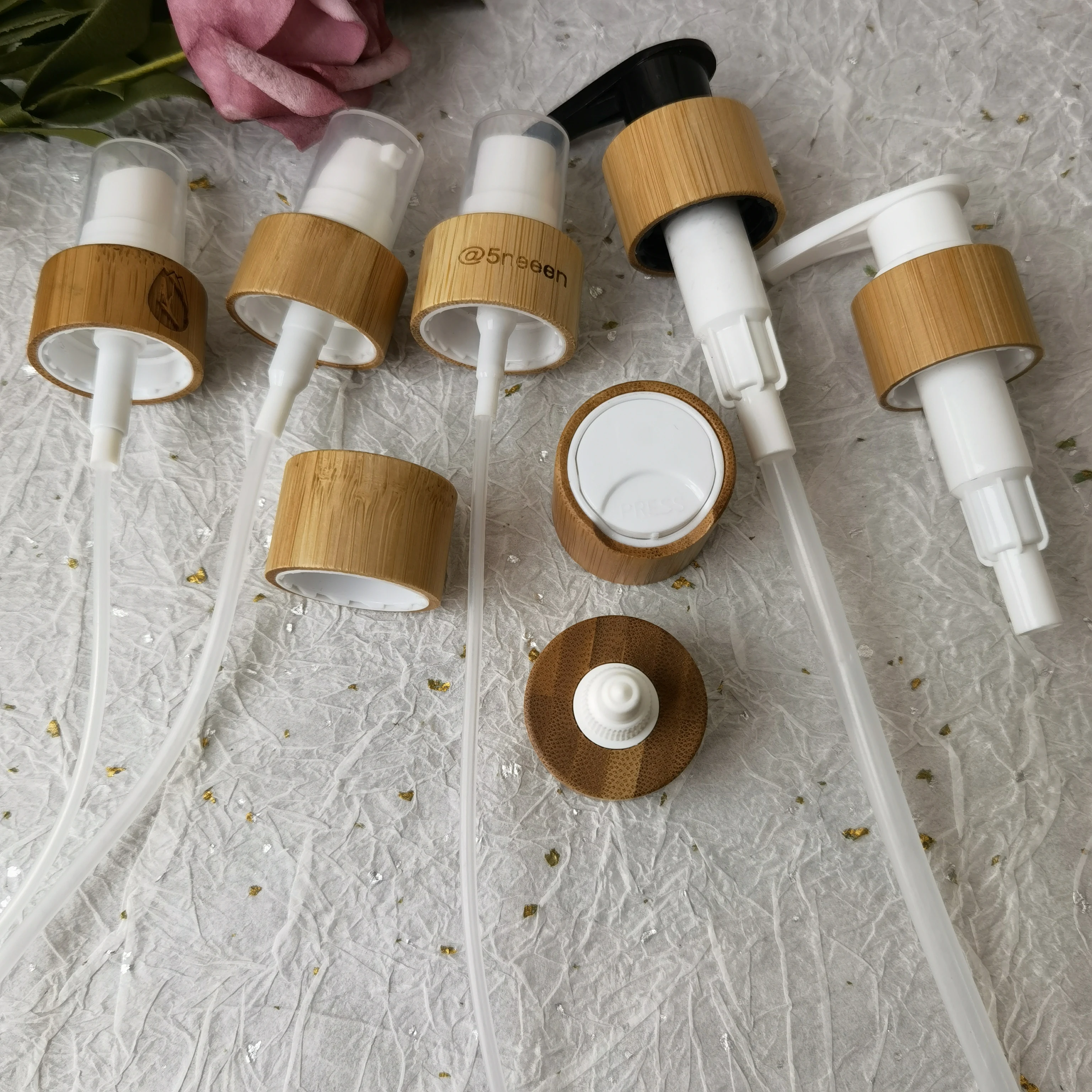 

100PCS Eco-Friendly Cosmetic Bamboo Lotion Pump Lids Dispenser Shampoo Bamboo Lotion Pumps 18/410 20/410 24/410