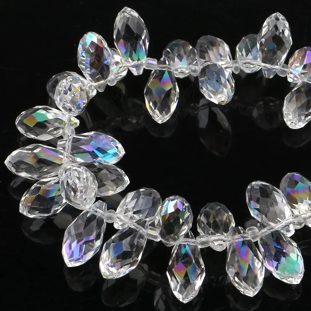 Crystal Drop Pendant Clear AB 5/6/8/10/12mm Teardrop Glass Beads For Jewelry DIY Making Needlework Accessories Wholesale