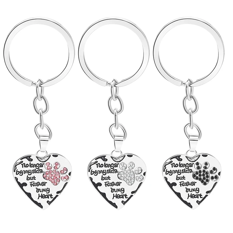 Dog Paw Print Crystal Keyring Design No Longer By My Side But Forever In My Heart Pet Lover Keychain Tag Stamped Key Rings Gifts