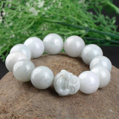 Zheru Jewelry Natural Burmese Jadeite Light Green Round Bead Laughing Buddha Bracelet Men's and Women's Jewelry Best Gift