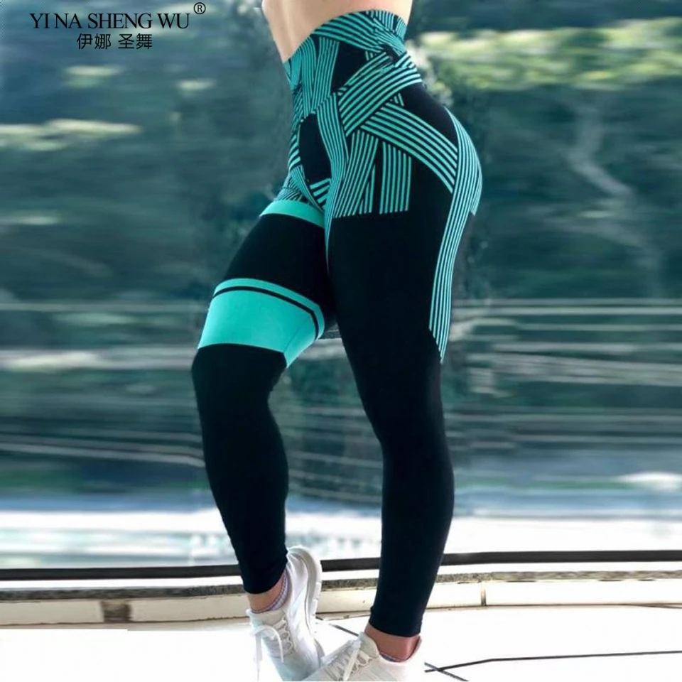 

High Waist Yoga Pants Ladies Digital Printing Striped Fitness Leggings Casual Sports Breathable Pants Women Clothing Sportswear