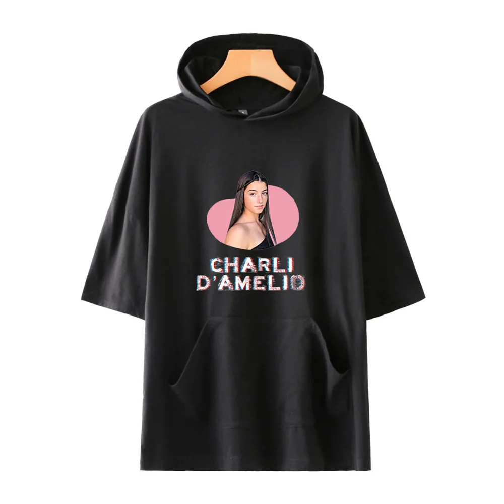 Charli Damelio New Ice Coffee Splatter Men/Women Hoodies  Charli Damelio Merch Hooded T-shirt Short Sleeve Fashion T-shirt Tops