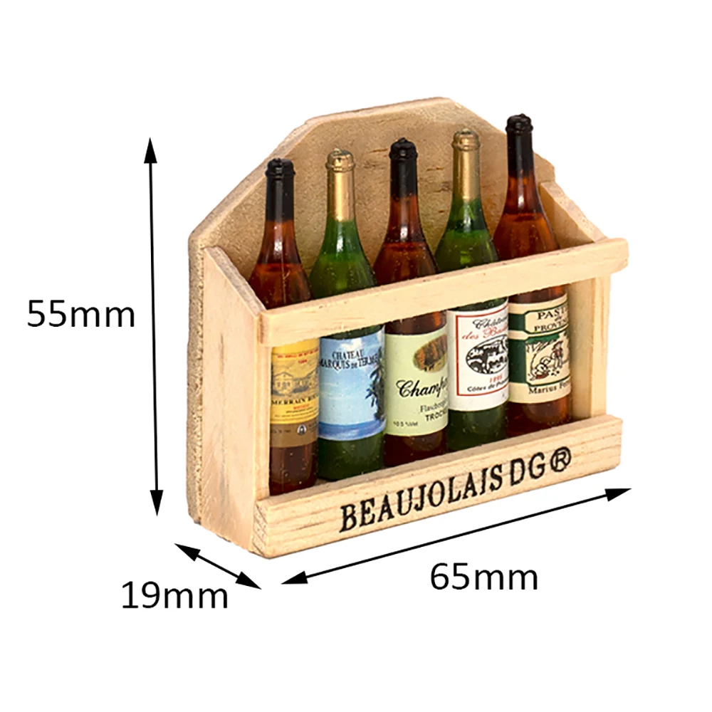 Minijuego de botellas de vino para casa de muñecas, accesorios en miniatura con caja, modelo de bebidas de simulación, juguetes para Decoración de casa de muñecas, 1/12