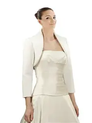 Satin Wedding Jacket Bridal Bolero 3/4 Long Sleeves with Collar White Ivory Wrap Bride Shrug Plus Size Cape Custom Made