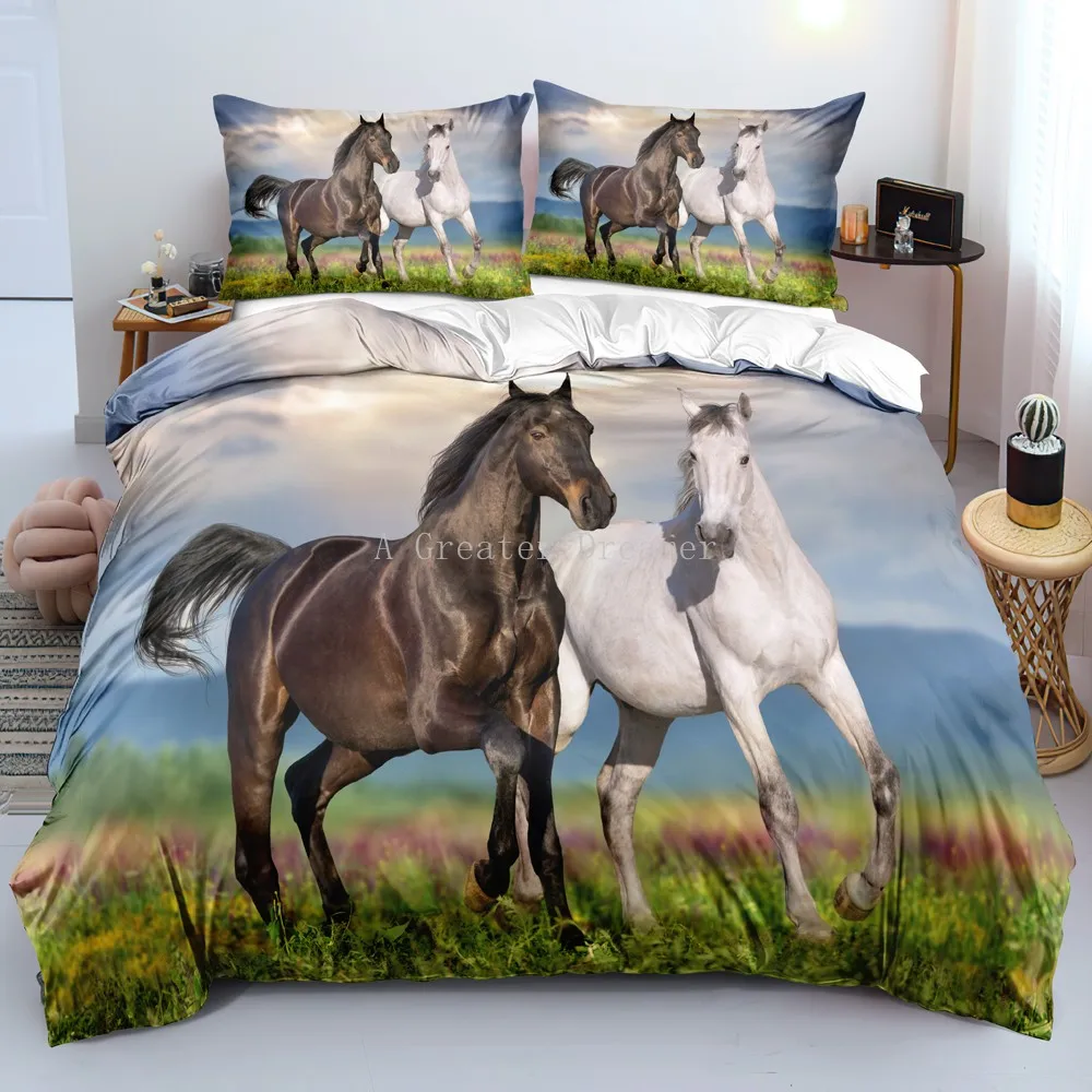 Horses Printed Duvet Cover Set Twin Full Queen King Bedding Comforter Bedspread Soft Quilt Cover Pillowcase Animals Home Textile